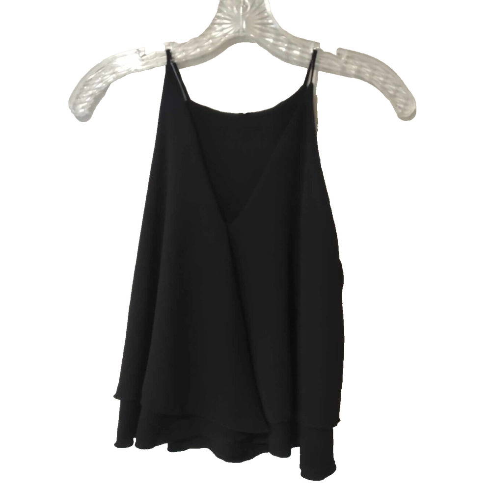 Thyce Black Flowy Cami Top Women Small Cropped Minimalist Layering Sleeveless